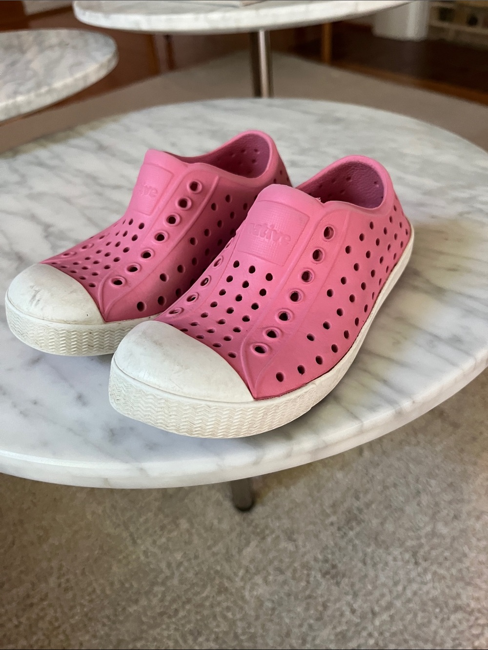 Native Shoes Kids Pink Slip-On Water Shoes with White Toe Cap